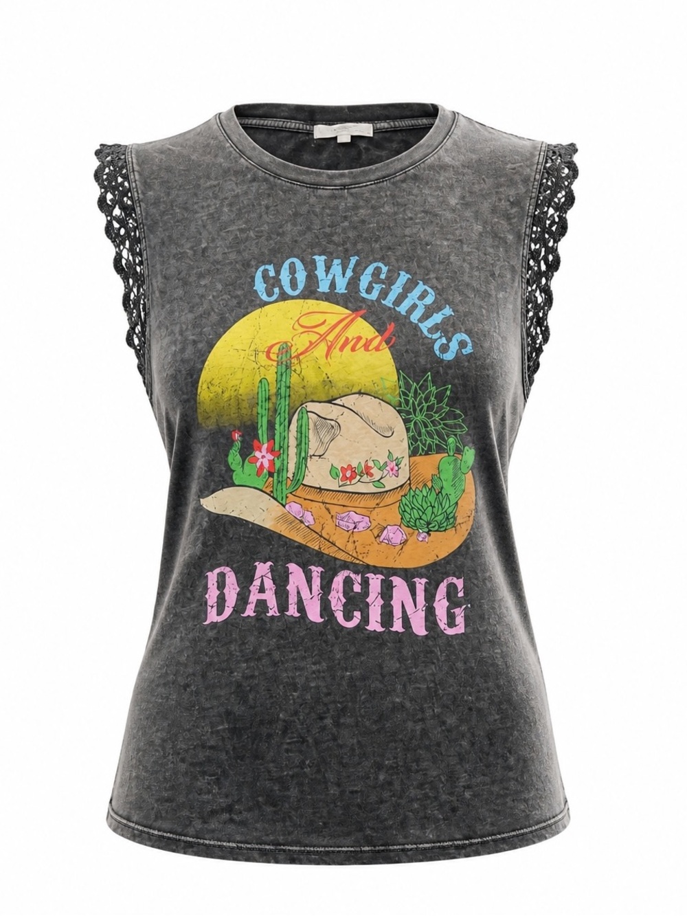 No Comment Black Charcoal Acid Wash Crochet Top Size 1X